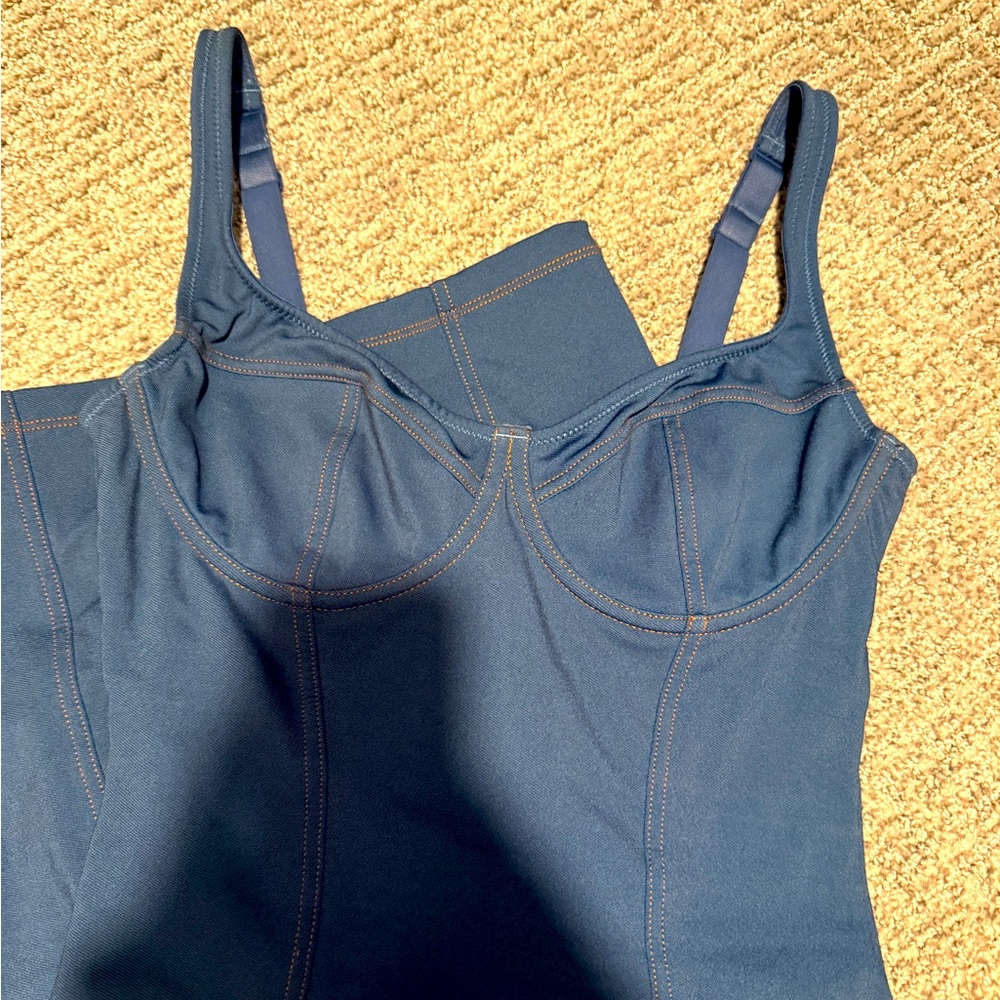 Denim corset dress w built in bra and shorts snatched waist effect